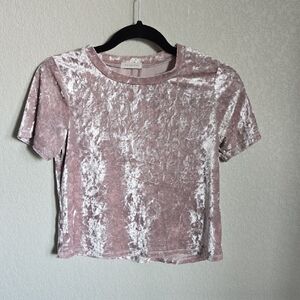 Occasion Pink Crushed Velvet Short Sleeve Crop Top S